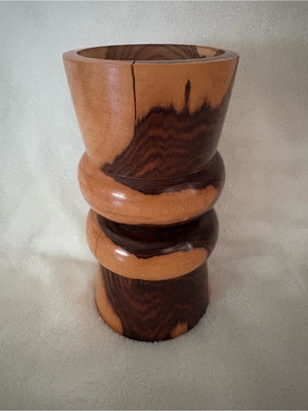 Hand-Turned Two-Tone Wood Grain Vase Vessel Candlholder